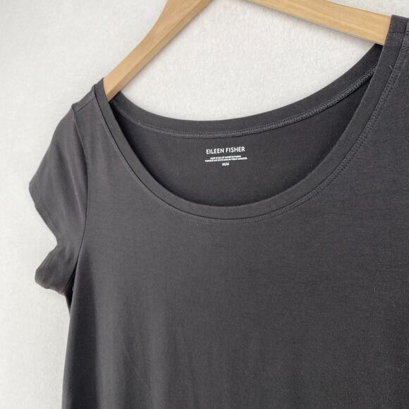 EILEEN FISHER Dress M Stretch Organic Cotton Jersey Short Sleeve Gray USA - Picture 4 of 14